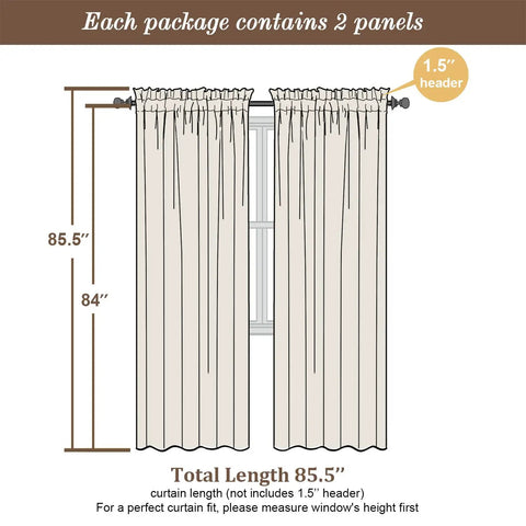 Ivory Sheer Curtains Two Panel Set For Bedroom Or Living Room, 42x84 inch, light filtering, rod pocket, leaf pattern, 85.5" length including header.