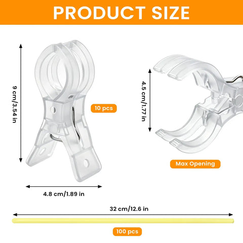 Balloon Arch Clips Kit With 100 Long Balloons 10 Clear Plastic Spring Clamps for Backdrops size dimensions