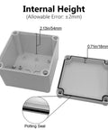 Junction Box IP67 Waterproof Dustproof Project Enclosure Made From ABS Plastic For Outdoor Electrical Use Gray 4.9 X 4.9 X 3 Inches Tough As Nails Weatherproof 125 X 125 X 75 Millimeters, open view showing internal height dimensions and potting seal