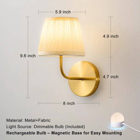 Top Tier Battery Operated Wall Sconces With Wrinkle Free Fabric Shade And Handy Remote Control For Chill Ambient Bedroom Lighting Modern Room Upgrade Set, metal and fabric wall sconce with dimmable bulb.