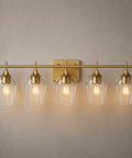 5 Light Gold Vanity Light Fixtures Over Mirror With Bell Glass Shades Industrial Modern Mid Century Wall Lamps For Bathroom And Living Room Premium Gold Finish That Upgrades Your Restroom Decor And Vibe