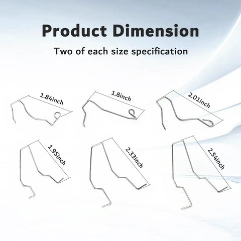 Universal Headlight Retaining Clip Set For H1 H3 H4 H7 Bulbs, 24 Pieces In 12 Sizes with product dimensions visible