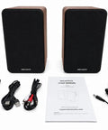 Beefy Bass Bookshelf Speakers 36W RMS BT Five Four Wireless Studio Monitors with accessories including remote and cables