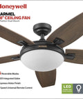 48 Inch Indoor Ceiling Fan With LED Light, Remote Control, Bronze Finish, Reversible Motor, Dual Mounting Options