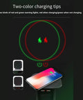 Solid Build Automatic Pop Up Power Strip With Quick Wireless Charging Pad showing two-color charging tips with red and green lights.