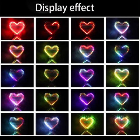 Display effects of Heart Shaped LED Flashing Light Kit With 51 Microcontroller For Electronics featuring 32 colorful patterns.