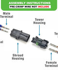 Ultimate Automotive Weather-Pack Connector Kit For 20 Amp Systems With Sealer Terminals And Housing For Male Female Quick Disconnect Splices Plus Wire Gauge Range From 10 To 20 Ga Ready For Any Rig Or Ride, assembly diagram