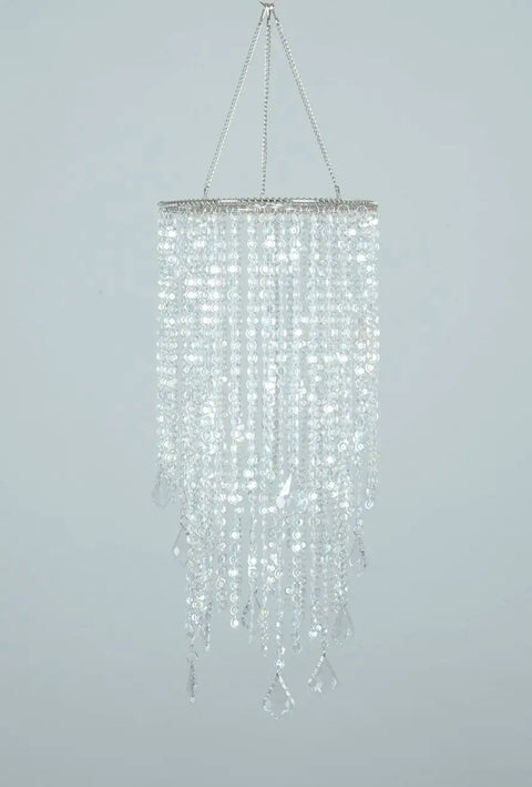 Two Tier Sparkling Iridescent Acrylic Beaded Hanging Chandelier Light Fixture For Weddings Prom Dance Floor Ready Decor Centerpieces And Party Decor W8.5 X H20 For Any Event And More.