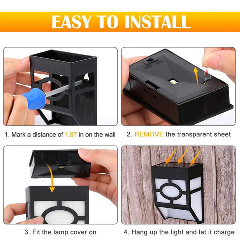 Installation steps for Outdoor Solar Wall Lights Set Of 8 With Dual Modes Warm White And Color Changing LEDs Waterproof.