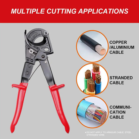 Heavy Duty Ratcheting Cable Cutter For Copper And Aluminum Wires Up To 240 Square Millimeters Clean No Crush Cuts Smooth Operation