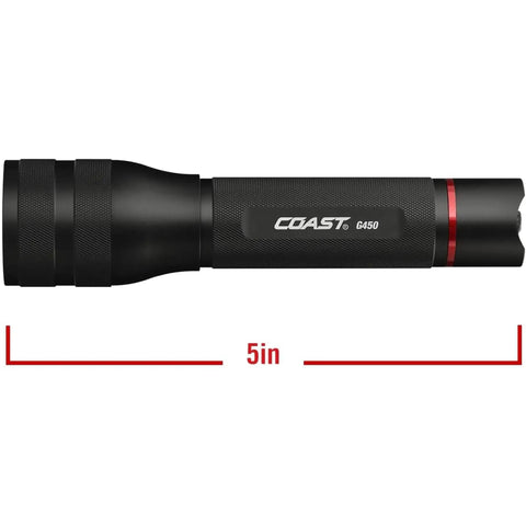 Black G450 1630 Lumen Twist Focus Flashlight Beast Mode Brightness With Pure Beam Optic And Bulls Eye Spot Beam Technology, 5-inch size