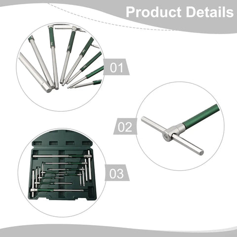 Top Notch Fabuletta T Handle Hex Key Set 8 Pcs Super Durable 6150 Stainless Steel Sliding Wrench Kit For Bikes And Furniture Build With Easy Grip Rotating Driver Tools Ranging From 2mm To 10mm, 8-piece set in case