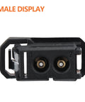 Front view of Mellbree 2-port fiber optic loop bypass adapter, black plastic with ports labeled 1 and 2