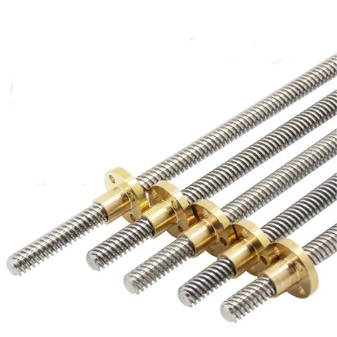 T10 Left Hand Lead Screw With 2mm Pitch Built Damn Tough Out Of 304 Stainless Steel Hooked Up To An Awesome Brass Flange Nut For Gnarly Smooth Linear Motion On Your Next 3D Printer Project At 900mm