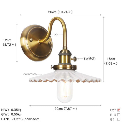 Nordic Ceramic Gold Wall Sconce With On Off Switch Reading Light Fixture featuring vintage metal construction and ceramic shade