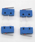 Workhorse 10 Pack 250V 5A Micro Switches 2 Pin 1NO Lever Tact Switches With 16mm Lever, shown in blue with lever extended.