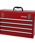 Red Portable Metal Tool Chest With 4 Drawers 20 Inch Cabinet, featuring ball bearing drawer slides and double latch pad lock system.