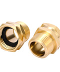 Two Pack Brass Garden Hose Adapter 3/4 GHT Female to 3/4 NPT Male Connector Brass Fitting with Rubber Washers angled view
