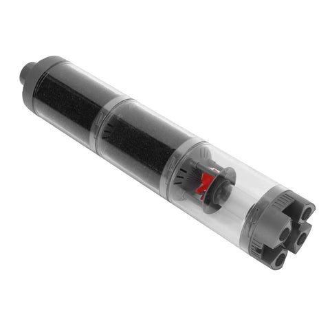 Transparent view of Ultra Quiet Submersible Aquarium Pump With Three Stage Filtration for ponds and hydroponics, cylindrical shape