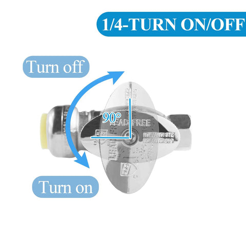 Image of Push Fit To Dual Three Eighths Inch OD Compression Straight Stop Valve showing 1/4-turn operation and chrome finish