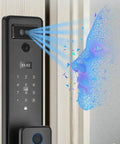 Fingerprint smart lock with visual intercom and night vision capturing face, part of Keep Your Crib Secure On Autopilot With Fingerprint Smart Lock Visual Intercom Password Entry Wide Angle Night Vision Camera Auto Light Sensor For Solid Home Protection And Easy Setup.
