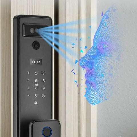 Fingerprint smart lock with visual intercom and night vision capturing face, part of Keep Your Crib Secure On Autopilot With Fingerprint Smart Lock Visual Intercom Password Entry Wide Angle Night Vision Camera Auto Light Sensor For Solid Home Protection And Easy Setup.
