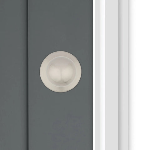 Dummy Door Knob For Closet Doors And Pantry, No Lock No Fuss Non Turning Interior Push Pull, Satin Nickel Finish With Microban Protection, Easy Do It Yourself Install, All Hardware Included For French Double Doors on gray door