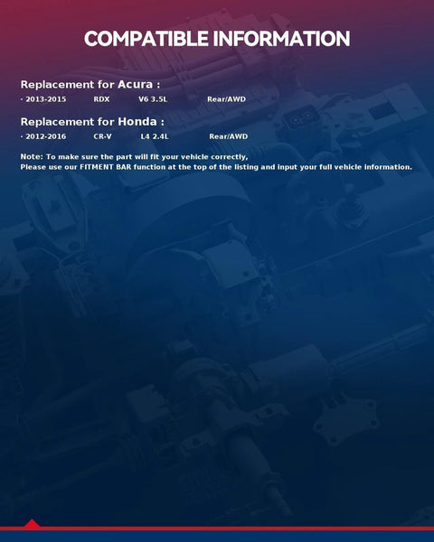 Text on vehicle compatibility for Rear Wheel Bearing Hub Assembly Compatible With Honda CR-V 2012 2016 AWD And Acura RDX 2013 2015 AWD