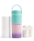 22oz Portable Breast Milk Cooler Bottle with Two BPA-Free Bottles featuring measurement marks, colorful design for on-the-go nursing.