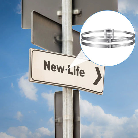 4 Pack Adjustable Sign Mounting Brackets For Poles And Road Signs attached to street pole