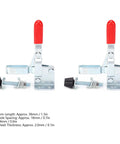 Two Pack Welding Toggle Clamp Set With Quick Release Latch And Hold Down Features displayed with bright red handles and metal construction.