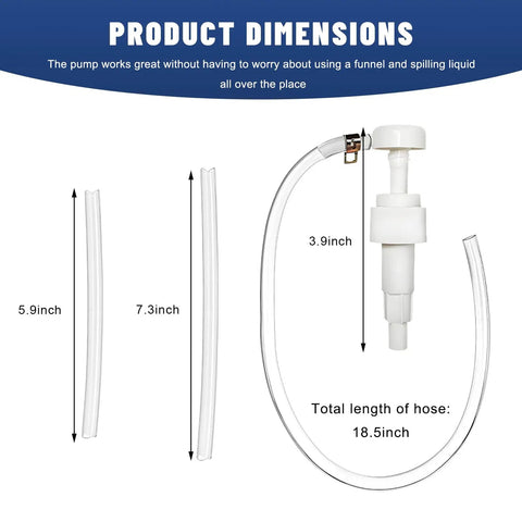 Product dimensions of Smooth Shift Fluid Pump for Standard Quart Jugs with an 18.5 inch hose for easy fluid transfer.
