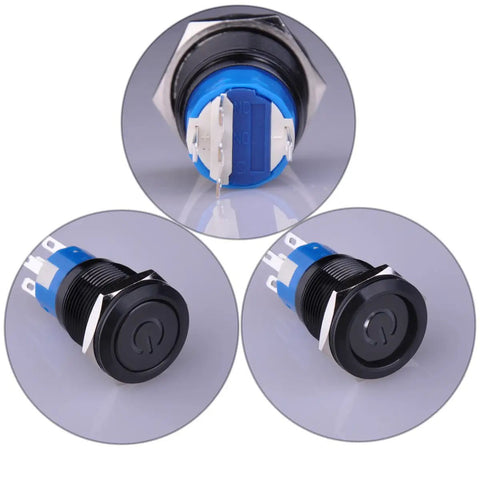 Latching Pushbutton Switch U19C1 1NO1NC SPDT On Off Metal Shell With Blue LED For 19mm Mounting Hole Three Quarter Inch Panel Cutout