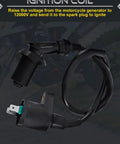 Motorcycle ignition coil for voltage increase to 12000V, with wire and plug, black color, used to ignite spark plug