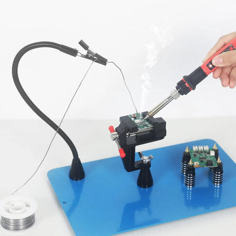 Soldering Helping Hands With 2 In 1 Heat Gun Holder And Flexible Arm Vise Clamp PCB Holder Big Metal Base Third Hand Tool