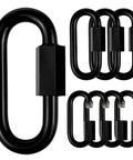 Eight Pack Heavy Duty Quick Links And Chain Hooks Set In Black Stainless Steel 304 Anti Rust Locking Carabiners Three Sixteenth Inch Size