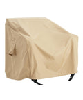 Weatherproof Patio Club Chair Cover with UV resistant polyester in beige, shielding chair from sun, rain, and wind