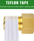 Brass 1/2in pipe adapter with hex nut and white Teflon tape for tub/shower connections.