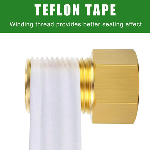 Brass 1/2in pipe adapter with hex nut and white Teflon tape for tub/shower connections.