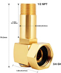 Garden Hose Reel Swivel Elbow Connector Replacement Part With Brass Construction Includes Washers Sealing Rings And Tape For Easy Install Durable Leak Free Hose Reel Accessory. 3/4 GHT to 1/2 NPT brass fitting, 3 in