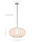 18.5 Inch Eggshell Pendant Light With White Polyester Shade, Flush Mount Ceiling Fixture, adjustable cord, soft light diffusion.