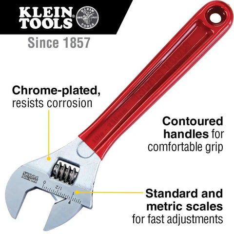 Adjustable Drive Wrench With Extra Capacity Jaw Built For Tough Jobs Forged Heat Treated Alloy Steel Chrome Finish 10 Inch handle view.