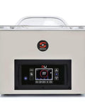 Straight Up Commercial Countertop Vacuum Packing Machine With 17 Inch Double Seal Bar And Inert Gas Injection Plug And Play Lcd Touch Panel Bluetooth Enabled Sensor Controlled Busch Pump Hella Durable Stainless Steel For Pro Kitchen Setup front view with digital display.