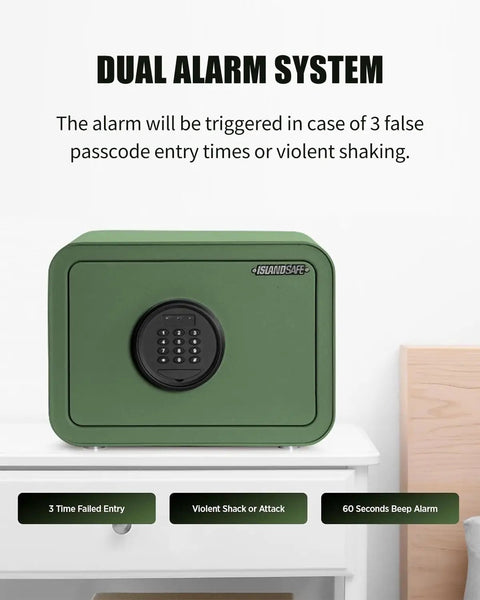 Built Tough Steel Safe With Keypad, 1.0 Cu Ft Personal Security Lock Box for Money and Jewelry, matte military green, alarm system