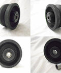 Heavy duty V-groove caster wheels, black finish, ideal for industrial carts, dollies, and heavy furniture, 600 lbs capacity each