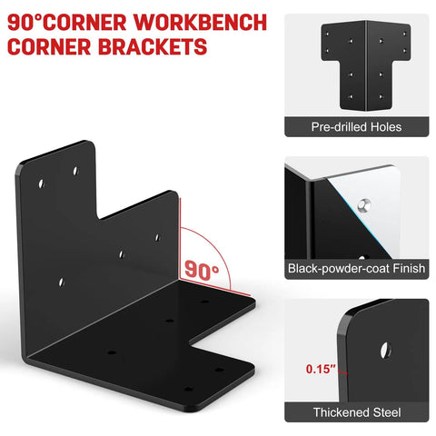 8Pcs Workbench Corner Brackets Kit With Screws For DIY Work Tables And Benches, Heavy Duty Garage Brackets For Woodworking, Workshop Shelves, Planer Stands, Build Your Own Sturdy Shop Station