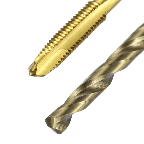 Metric Tap And Drill Bit Set Pro Grade with M3 X 0.5 Spiral Point Taps and 2.5mm Twist Drill Bits Titanium Coated Roasted Yellow