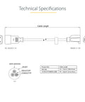 Technical diagram of Compact 1ft Computer Power Extension Cord From IEC 60320 C14 To NEMA 5 15R For PC Server or Home Office
