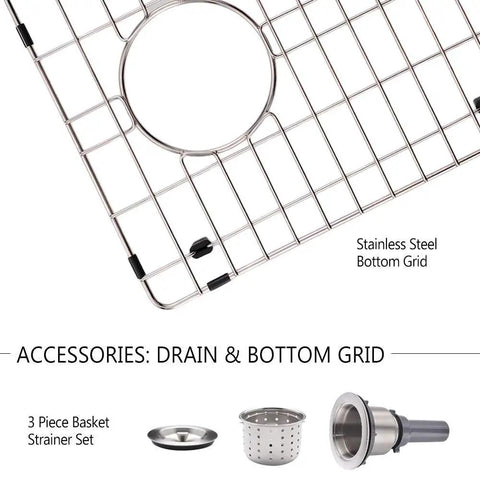 Stainless Steel Undermount Bar Sink 15x17 Inch Small Wet Bar, 16 Gauge SUS304 Brushed Nickel Finish accessories bottom grid