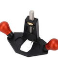 Precision Woodworking Router Plane And Hand Planer Featuring Cnc Machined Aluminum Build With Sharpened Carbon Steel Blade view with red knobs and black base.